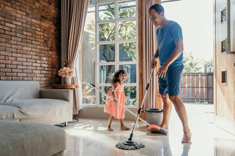 ancient chores child father mop sweep
