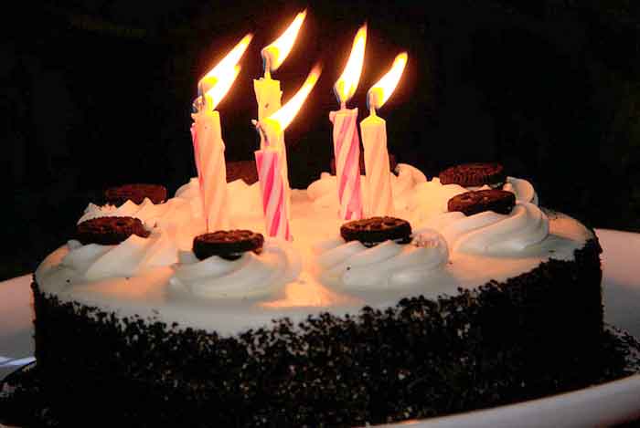 birthday cake with six candles