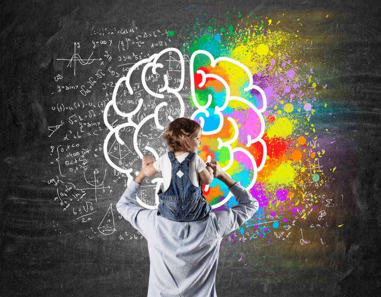 daddy brain child on father's shoulder