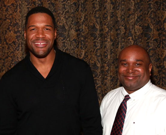 Michael Strahan with Christopher Persley of NYC Dads Group